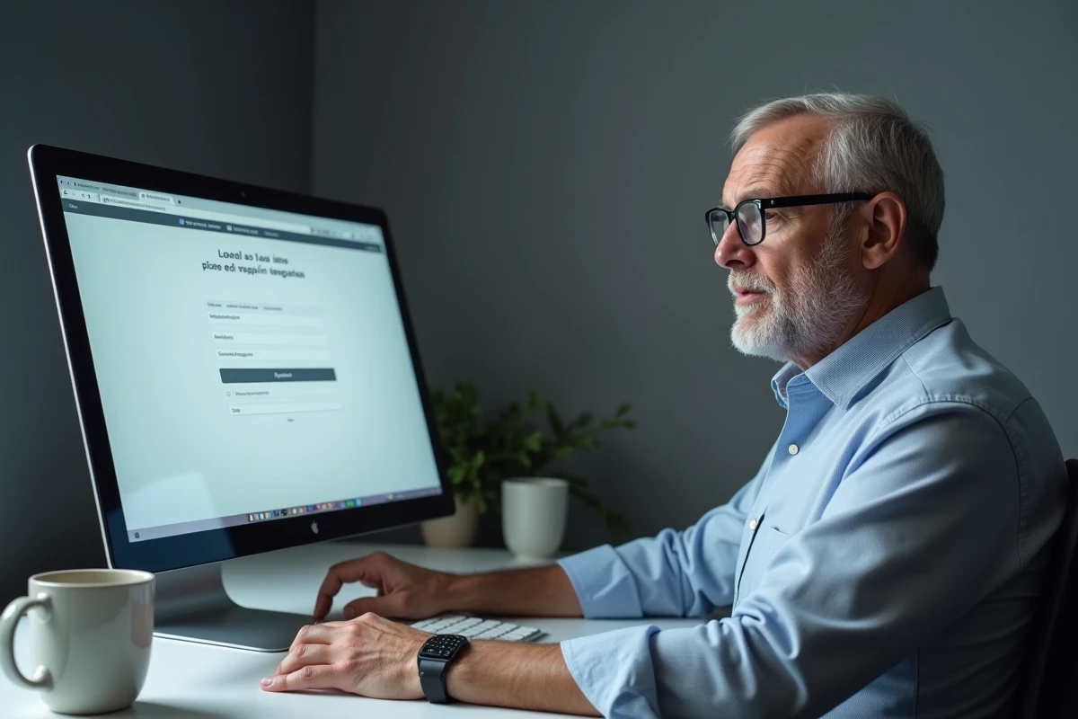 Homme face à un écran d'ordinateur montrant un champ grisé sur la déclaration fiscale en ligne