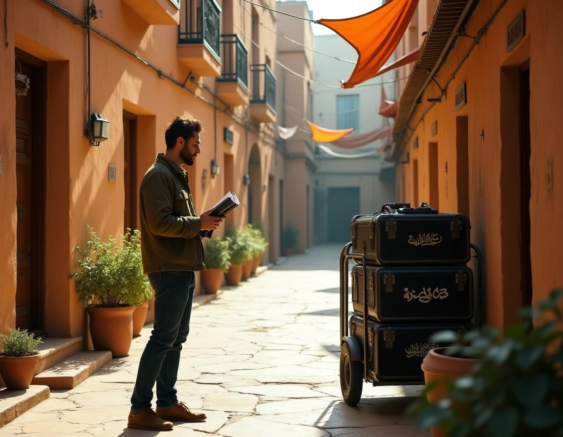 Tournage de la série Homeland dans une ruelle de style moyen-oriental avec équipe de production et décors authentiques